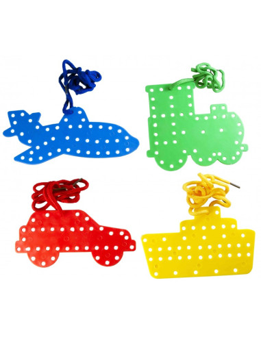 Accesorii creatie - figurine masini plastic, cu perforatii si snur, set 4 buc, Colorarte