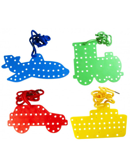 Accesorii creatie - figurine masini plastic, cu perforatii si snur, set 4 buc, Colorarte