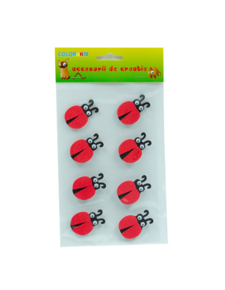 Accesorii creatie - Buburuza, sticker gumat, set 8 buc, Colorarte