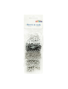 Accesorii creatie - margele plastic, 5 dimensiuni diferite, argintii, 80 g/punga, Colorarte