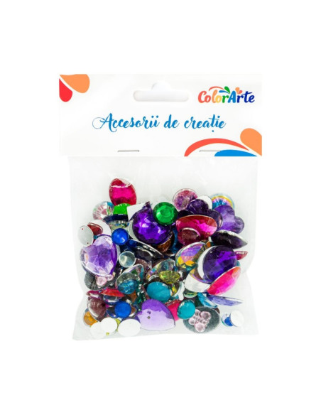 Accesorii creatie - pietre pretioase plastic, diverse culori, diverse modele, 30 g/punga, Colorarte