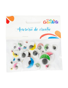 Accesorii creatie - ochisori plastic cu gene, diverse culori, 7-23mm, set 33 buc, Colorarte MY042