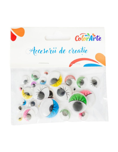Accesorii creatie - ochisori plastic cu gene, diverse culori, 7-23mm, set 33 buc, Colorarte MY042