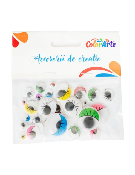 Accesorii creatie - ochisori plastic cu gene, diverse culori, 7-23mm, set 33 buc, Colorarte MY042