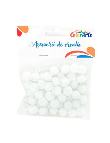 Accesorii creatie - Pom Pom, alb, 10mm, set 50 buc, Colorarte, MY20