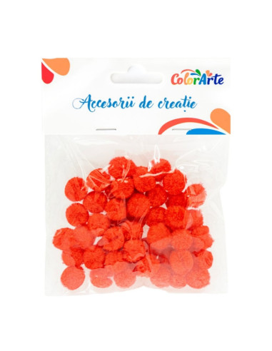 Accesorii creatie - Pom Pom, rosu, 10mm, set 50 buc, Colorarte, MY21