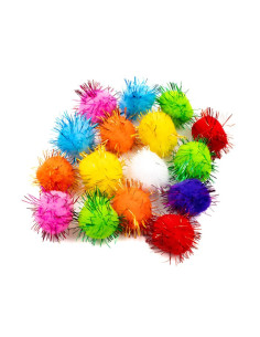 Accesorii creatie - Pom Pom textil, diverse culori, cu sclipici, 30mm, set 16 buc, Colorarte