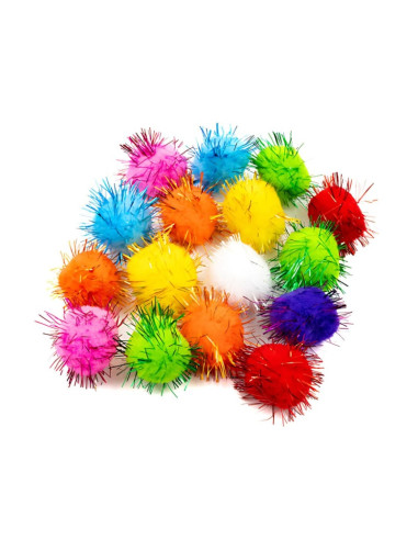 Accesorii creatie - Pom Pom textil, diverse culori, cu sclipici, 30mm, VRAC, set 200 buc, Colorarte