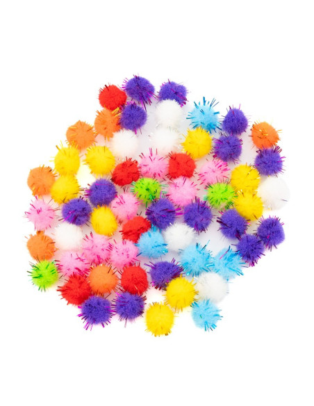 Accesorii creatie - Pom Pom textil cu sclipici, diverse culori, 10mm, VRAC, set 2000 buc, Colorarte