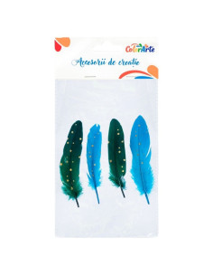 Accesorii creatie - pene cu stelute aurii, 17-19cm, set 4 buc, Colorarte MTCR-FE025