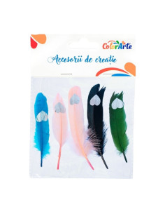 Accesorii creatie - pene cu model inima, 17-20cm, set 4 buc, Colorarte MTCR-FE026