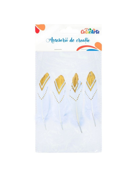 Accesorii creatie - pene cu sclipici, 18-21cm, set 4 buc, Colorarte MTCR-FE027