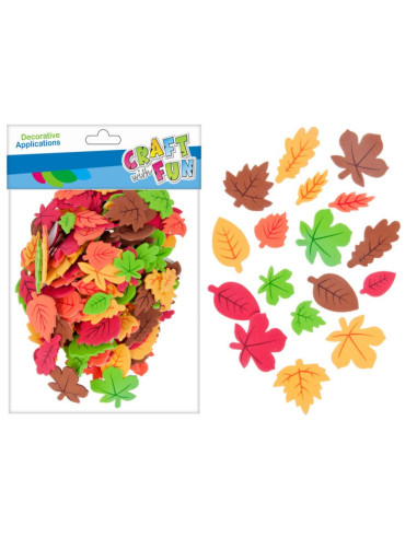 Forme decorative - hartie gumata autoadeziva - frunze, diverse culori, set 180 buc, Craft with Fun, 463846