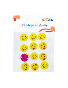 Forme decorative - hartie gumata autoadeziva - Emoji, Colorarte, 3.6x3.6/3.6x4.5cm, set 12 buc