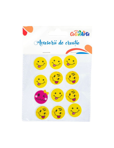 Forme decorative - hartie gumata autoadeziva - Emoji, Colorarte, 3.6x3.6/3.6x4.5cm, set 12 buc