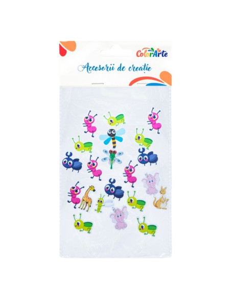 Forme decorative - hartie gumata autoadeziva - animale diverse, Colorarte, MTCR-EA709, set 21 buc
