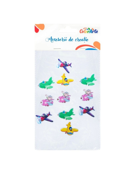 Forme decorative - hartie gumata autoadeziva - avioane, Colorarte, MTCR-EA706, set 12 buc