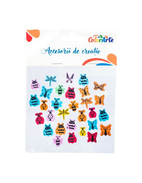 Forme decorative - hartie gumata autoadeziva - insecte, Colorarte, MTCR-EA142, set 30 buc