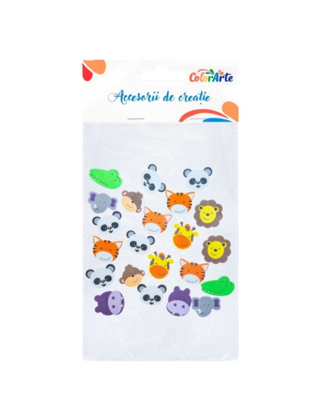 Forme decorative - hartie gumata autoadeziva - diverse animale, Colorarte, MTCR-EA241, set 22 buc