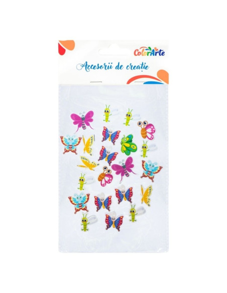 Forme decorative - hartie gumata autoadeziva - fluturi diversi, Colorarte, MTCR-EA711, set 22 buc