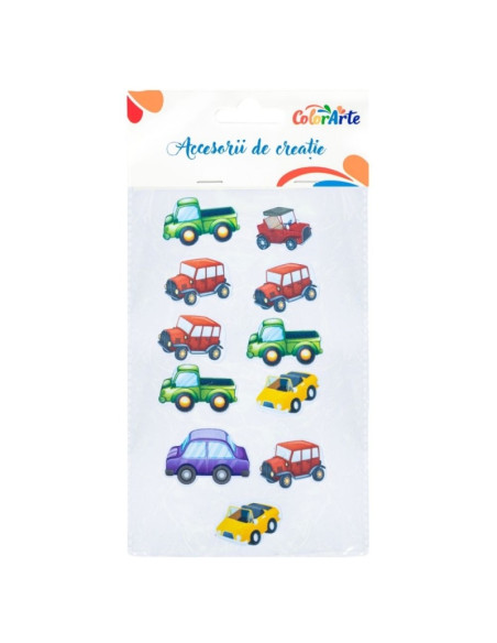 Forme decorative - hartie gumata autoadeziva - masini diverse, Colorarte, MTCR-EA704, set 11 buc