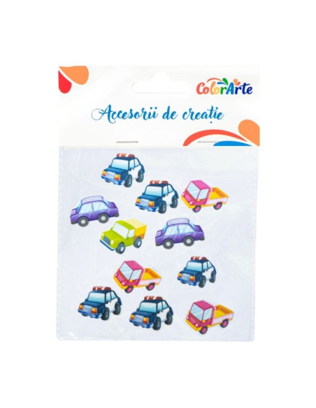 Forme decorative - hartie gumata autoadeziva - masini diverse, Colorarte, MTCR-EA705, set 11 buc