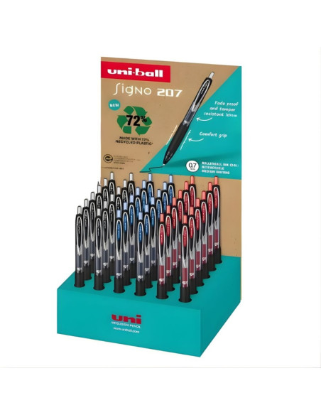 Display 36x Pix cu gel si mecanism UNI UMN-207E reciclabil Signo, 0.7mm, 24albastru - 6negru - 6rosu