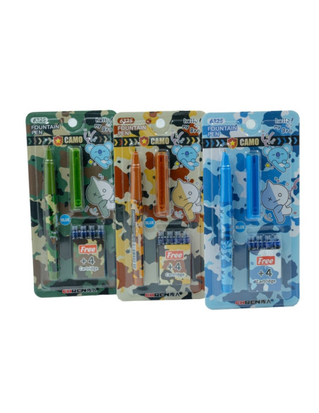 Stilou CNX 6325, cu penita ascunsa, pastic, 4 patroane, model camuflaj