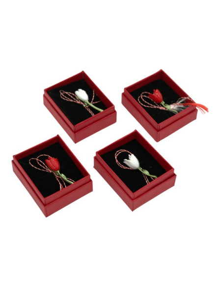 Martisor - ghiocel metalic, cutie carton rosie