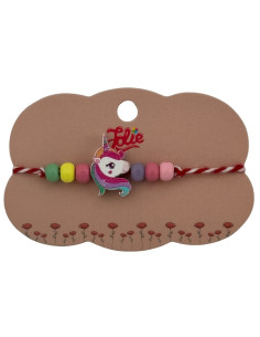 Martisor pentru copii - tip bratara, fir textil alb / rosu, diverse modele lemn