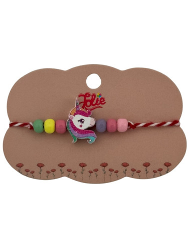 Martisor pentru copii - tip bratara, fir textil alb / rosu, diverse modele lemn