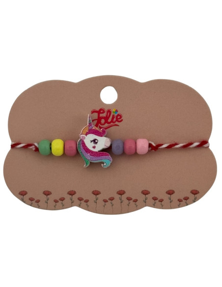 Martisor pentru copii - tip bratara, fir textil alb / rosu, diverse modele lemn