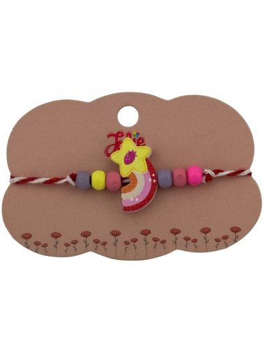 Martisor pentru copii - tip bratara, fir textil alb / rosu, diverse modele lemn