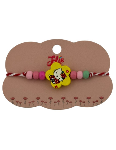 Martisor pentru copii - tip bratara, fir textil alb / rosu, diverse modele lemn
