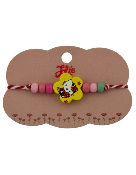 Martisor pentru copii - tip bratara, fir textil alb / rosu, diverse modele lemn