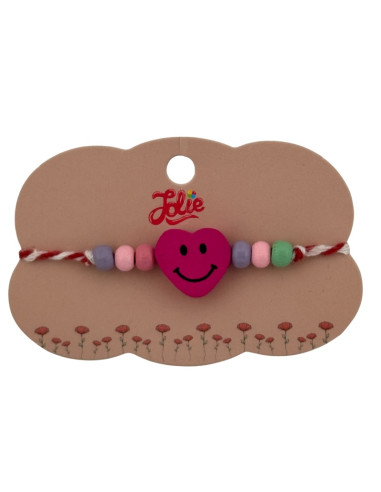 Martisor pentru copii - tip bratara, fir textil alb / rosu, diverse modele lemn