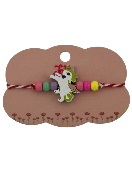 Martisor pentru copii - tip bratara, fir textil alb / rosu, diverse modele lemn