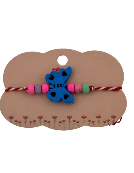 Martisor pentru copii - tip bratara, fir textil alb / rosu, diverse modele lemn