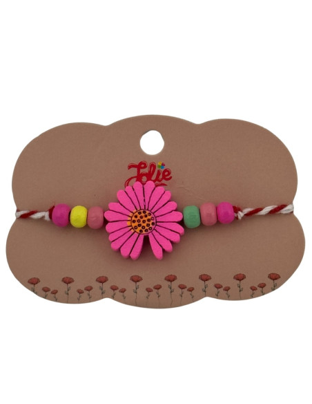 Martisor pentru copii - tip bratara, fir textil alb / rosu, diverse modele lemn
