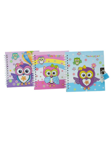 Jurnal CNX S48K-010, 45 pagini, motive bufnite, coperta carton, cu lacatel si spira