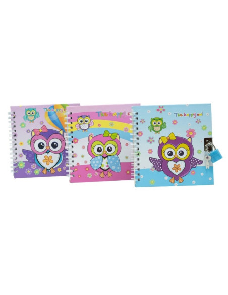 Jurnal CNX S48K-010, 45 pagini, motive bufnite, coperta carton, cu lacatel si spira