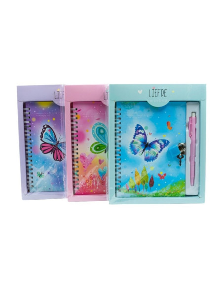 Jurnal CNX HS-32-12, 45 pagini, fluturi, cu lacatel si pix, cutie cadou