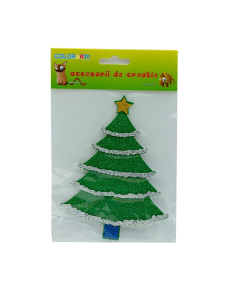 Accesorii creatie - brad, sticker gumat cu sclipici, 14cm, Colorarte