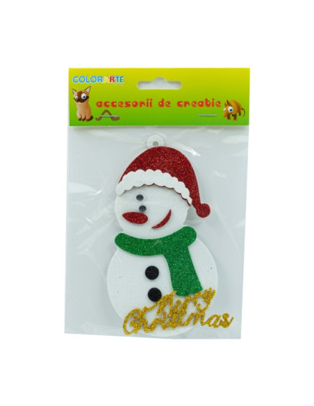 Accesorii creatie - om de zapada, sticker gumat cu sclipici, 13cm, Colorarte