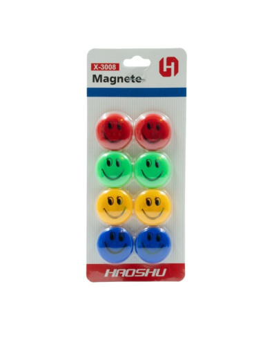 Magneti pentru tabla CNX 3008X, zambareti, diametru 30mm, diverse culori, set 8 buc