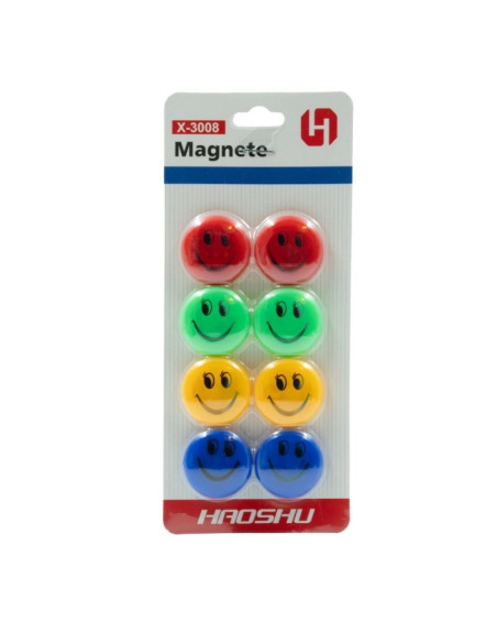 Magneti pentru tabla CNX 3008X, zambareti, diametru 30mm, diverse culori, set 8 buc