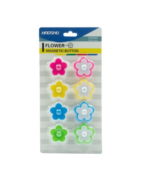 Magneti pentru tabla CNX HS8304, flori, diametru 30mm, diverse culori, set 8 buc