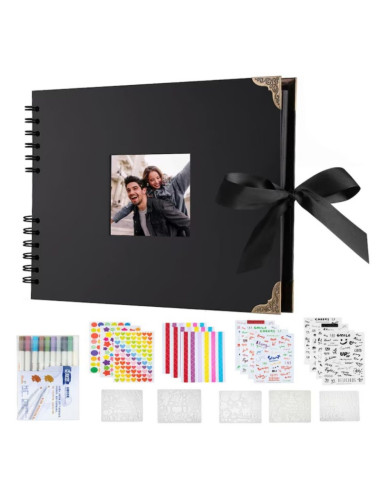 Album foto RIBSPIR2029, dreptunghiular cu spira si panglica satin negru, 21x29cm, 80 pag