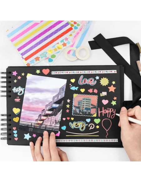 Album foto RIBSPIR2029, dreptunghiular cu spira si panglica satin negru, 21x29cm, 80 pag