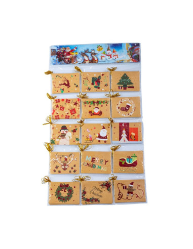Felicitari CNX 8333, mini Kraft motive Craciun, 6.7x9.4cm, set 120 buc